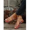 imageOYOANGLE Womens Rhinestone Strappy Open Toe Slide Sandals Slip on Casual Flat SandalsRed