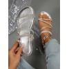 imageOYOANGLE Womens Rhinestone Strappy Open Toe Slide Sandals Slip on Casual Flat SandalsSilver