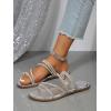 imageOYOANGLE Womens Rhinestone Strappy Open Toe Slide Sandals Slip on Casual Flat SandalsSilver