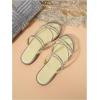 imageOYOANGLE Womens Rhinestone Strappy Open Toe Slide Sandals Slip on Casual Flat SandalsYellow
