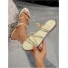 imageOYOANGLE Womens Rhinestone Strappy Open Toe Slide Sandals Slip on Casual Flat SandalsYellow