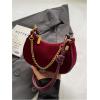 imageOYOANGLE Womens Suede Chain Decor Mini Shoulder Bags Zipper Clutch Purse Handbags Vintage Elegant Crossbody BagBurgundy