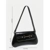 imageOYOANGLE Womens Vintage Leather Flap Shoulder Bags Buckled Decor Clutch Purse Handbags Elegant Underarm BagBlack