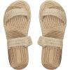 imageOYOANGLE Womens Double Bands Linen Sandals Open Toe Straw Slide Slippers Beach Flat SandalKhaki