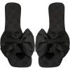 imageOYOANGLE Womens Floral Print Bow Sandals Square Open Toe Slip On Flat Sandals Elegant Outdoor SlippersBlack