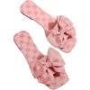 imageOYOANGLE Womens Floral Print Bow Sandals Square Open Toe Slip On Flat Sandals Elegant Outdoor SlippersPink