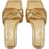 imageOYOANGLE Womens Metallic Sparkly Ruched Square Open Toe Side Sandals Ruched Single Band Flat SandalGold