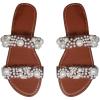 imageOYOANGLE Womens Pearl Decor Clear Double Strap Open Toe Slide Sandals Dressy Summer Slip on Flat SandalsBrown