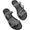 imageOYOANGLE Womens Rhinestone Decor Strappy Flat Sandals Glitter Thin Straps Open Toe Slip on Dressy SlidesBlack