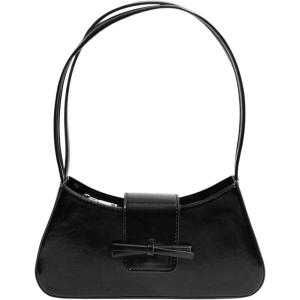 imageOYOANGLE Womens Bow Decor Zipper Top Handle Handbags Lightweight Solid Casual Shoulder Bags Clutch PurseBlack