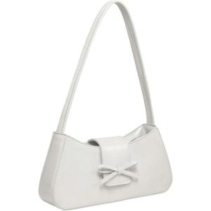 imageOYOANGLE Womens Bow Decor Zipper Top Handle Handbags Lightweight Solid Casual Shoulder Bags Clutch PurseWhite
