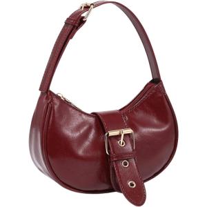 imageOYOANGLE Womens Buckled Leather Shoulder Bags Vintage Zipper Clutch Handbags Small Hobo Bag with Adjustable StrapBurgundy