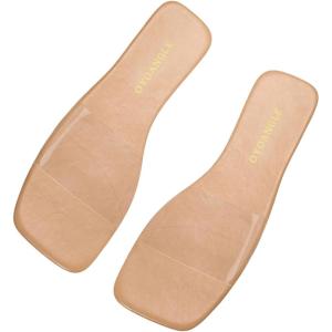 imageOYOANGLE Womens Clear Square Open Toe Sandals Pu Leather Flat Slide On Sandals Transparent Outdoor SlippersApricot