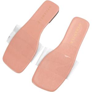 imageOYOANGLE Womens Clear Square Open Toe Sandals Pu Leather Flat Slide On Sandals Transparent Outdoor SlippersPink
