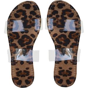 imageOYOANGLE Womens Clear Strap Flat Sandals Open Toe Double Band Casual Slide SandalsBrown Black