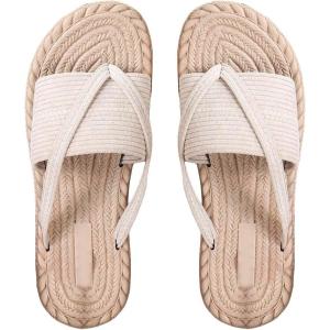 imageOYOANGLE Womens Corduroy Toe Post Single Band Thong Sandals Vacation Beach Casual Bohemian Flip FlopsApricot