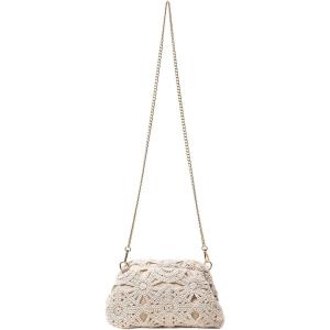 imageOYOANGLE Womens Crochet Chain Shoulder Bag Kiss Lock Boho Clutch Purse Handbags Woven Beach Crossbody BagsApricot