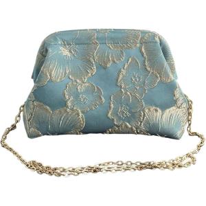 imageOYOANGLE Womens Flower Embroidery Clutch Purse Kiss Lock Shoulder Bags Evening HandbagBlue