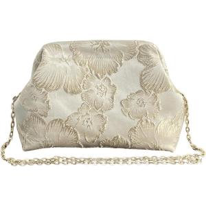 imageOYOANGLE Womens Flower Embroidery Clutch Purse Kiss Lock Shoulder Bags Evening HandbagGold