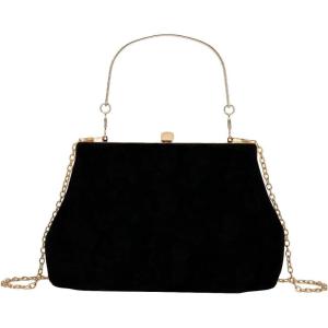 imageOYOANGLE Womens Kiss Lock Top Handle Solid Evening Bag Chain Shoulder Strap Glamorous Clutch PursesBlack