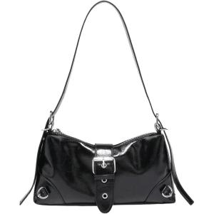 imageOYOANGLE Womens Leather Vintage Underarm Bags Buckled Zipper Punk Shoulder Bag Adjustable Strap Crossbody HandbagsBlack