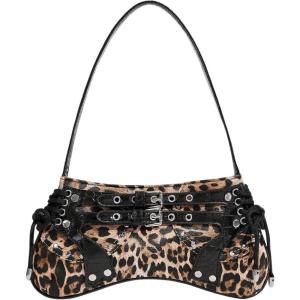 imageOYOANGLE Womens Leopard Print Shoulder Bags PU Leather Zipper Buckled Y2K Clutch Purses Funky Hobo BagBrown
