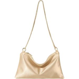 imageOYOANGLE Womens Metallic Chain Shoulder Bag Satin Evening Purse Tote Bags Zipper Formal Clutch HandbagsGold