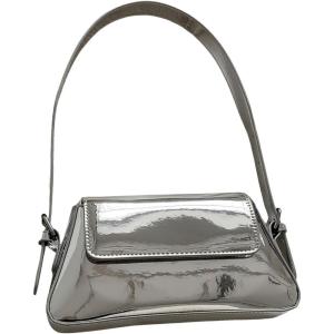 imageOYOANGLE Womens Metallic Flap Shoulder Bags Adjustable Strap Y2K Tote Handbags Evening Purses Crossbody BagSilver