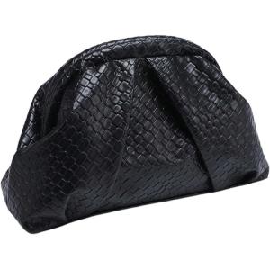 imageOYOANGLE Womens Minimalist Woven Leather Clutch Purses Textured Kiss Lock Pleated Vintage Evening HandbagsBlack