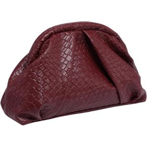 imageOYOANGLE Womens Minimalist Woven Leather Clutch Purses Textured Kiss Lock Pleated Vintage Evening HandbagsBurgundy