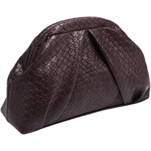 imageOYOANGLE Womens Minimalist Woven Leather Clutch Purses Textured Kiss Lock Pleated Vintage Evening HandbagsRust Brown