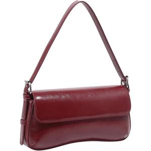 imageOYOANGLE Womens Pu Leather Flap Vintage Underarm Bags Top Handle Clutch Handbags Casual Mini Shoulder BagsBurgundy