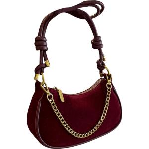 imageOYOANGLE Womens Suede Chain Decor Mini Shoulder Bags Zipper Clutch Purse Handbags Vintage Elegant Crossbody BagBurgundy