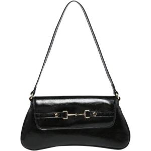 imageOYOANGLE Womens Vintage Leather Flap Shoulder Bags Buckled Decor Clutch Purse Handbags Elegant Underarm BagBlack