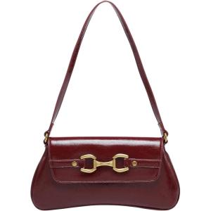 imageOYOANGLE Womens Vintage Leather Flap Shoulder Bags Buckled Decor Clutch Purse Handbags Elegant Underarm BagBurgundy