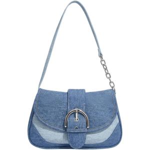 imageOYOANGLE Womens Y2K Color Block Hobo Shoulder Bags Top Handle Small Clutch Totes Denim Canvas Shoulder Crossbody BagsBlue