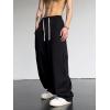 imageOYOANGLE Mens Drawstring Elastic Waist Baggy Sweatpants Y2K Loose Wide Leg Long Pants with PocketBlack