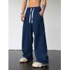imageOYOANGLE Mens Drawstring Elastic Waist Baggy Sweatpants Y2K Loose Wide Leg Long Pants with PocketBlue Dark