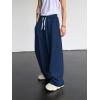 imageOYOANGLE Mens Drawstring Elastic Waist Baggy Sweatpants Y2K Loose Wide Leg Long Pants with PocketBlue Dark