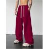 imageOYOANGLE Mens Drawstring Elastic Waist Baggy Sweatpants Y2K Loose Wide Leg Long Pants with PocketBurgundy