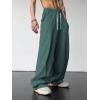 imageOYOANGLE Mens Drawstring Elastic Waist Baggy Sweatpants Y2K Loose Wide Leg Long Pants with PocketDark Green