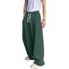 imageOYOANGLE Mens Drawstring Elastic Waist Baggy Sweatpants Y2K Loose Wide Leg Long Pants with PocketDark Green