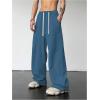 imageOYOANGLE Mens Drawstring Elastic Waist Baggy Sweatpants Y2K Loose Wide Leg Long Pants with PocketDusty Blue