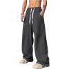 imageOYOANGLE Mens Drawstring Elastic Waist Baggy Sweatpants Y2K Loose Wide Leg Long Pants with PocketGrey