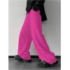 imageOYOANGLE Mens Drawstring Elastic Waist Baggy Sweatpants Y2K Loose Wide Leg Long Pants with PocketHot Pink