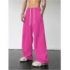 imageOYOANGLE Mens Drawstring Elastic Waist Baggy Sweatpants Y2K Loose Wide Leg Long Pants with PocketHot Pink