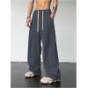 imageOYOANGLE Mens Drawstring Elastic Waist Baggy Sweatpants Y2K Loose Wide Leg Long Pants with PocketMedium Grey