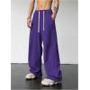 imageOYOANGLE Mens Drawstring Elastic Waist Baggy Sweatpants Y2K Loose Wide Leg Long Pants with PocketPurple