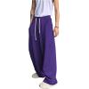 imageOYOANGLE Mens Drawstring Elastic Waist Baggy Sweatpants Y2K Loose Wide Leg Long Pants with PocketPurple