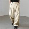 imageOYOANGLE Mens Pleated High Waist Wide Leg Pants Loose Fit Casual Pants with PocketBeige